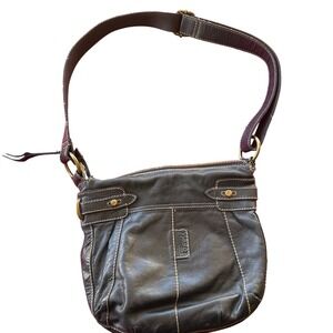 Fossil Women's Leather Crossbody Bag Brown Paisley Brass Hardware Grunge Boho